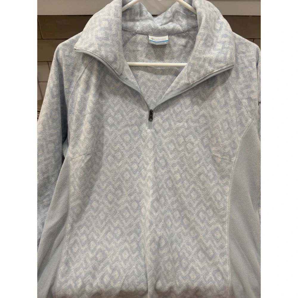 Columbia Womens XL Fleece Pullover Quarter Zip Blue Geometric‎ Diamond Print